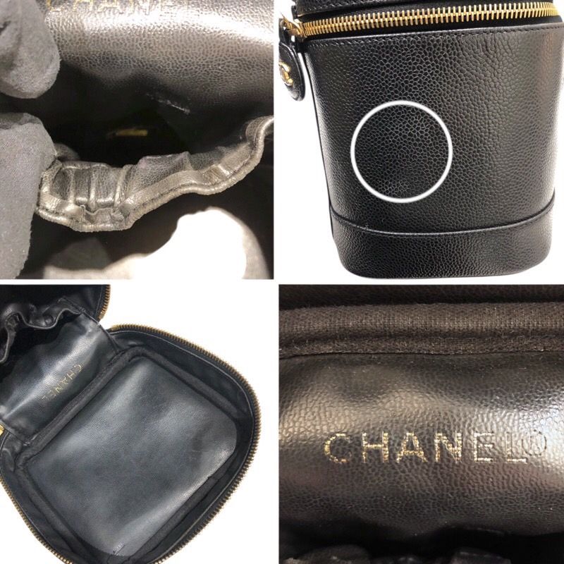 CHANEL Vanity A01998 Black Caviar Skin Handbag with Gold Hardware