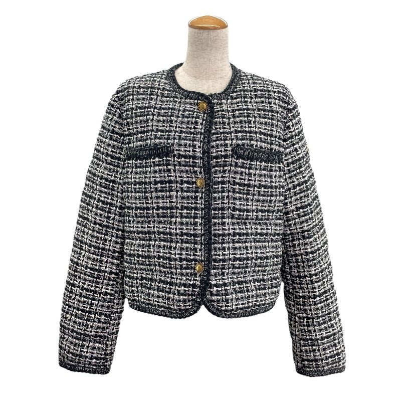 Moncler ELIADI Black Wool No-Collar Tweed Down Jacket for Women