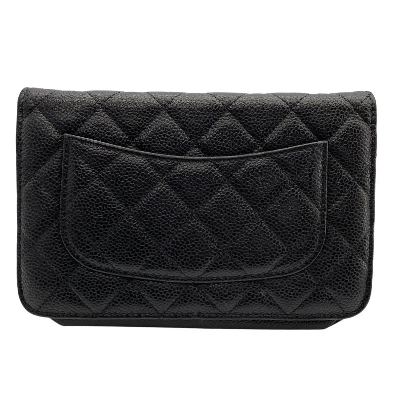 CHANEL Matelassé Chain Wallet A33814 - Black Caviar with Gold Hardware