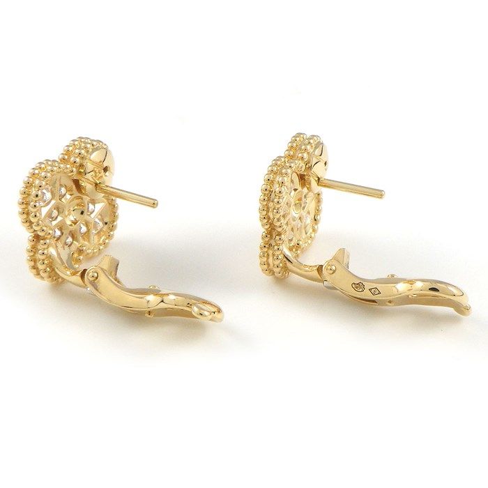 Van Cleef & Arpels Vintage Alhambra Diamond Earrings in 18K Yellow Gold