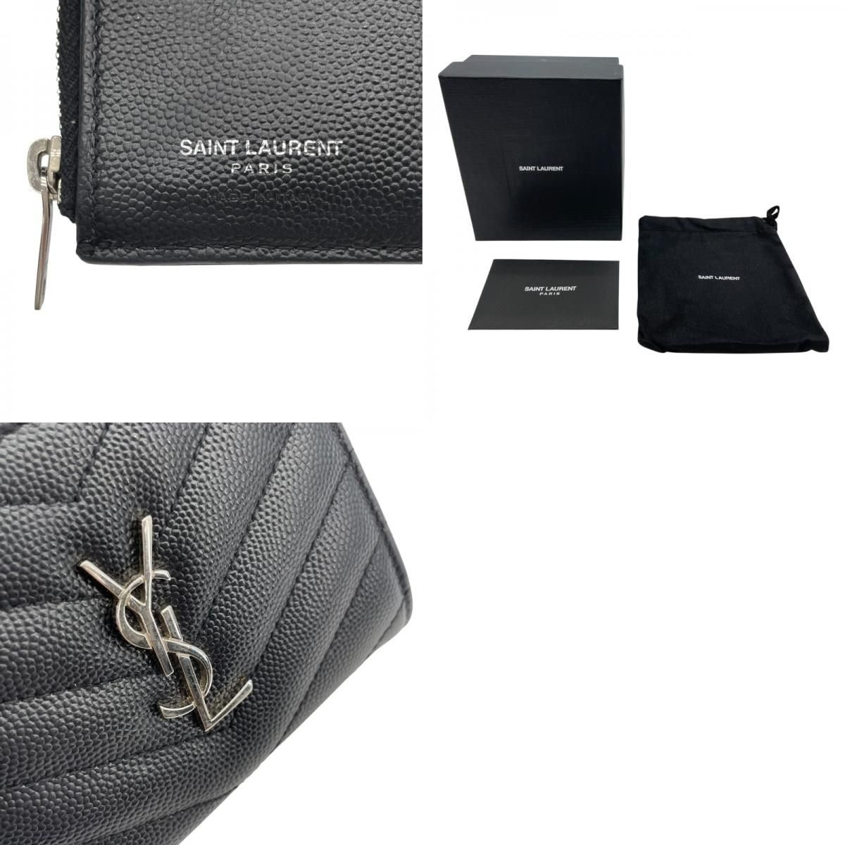 SAINT LAURENT V-Stitch Compact Black Leather Wallet for Women