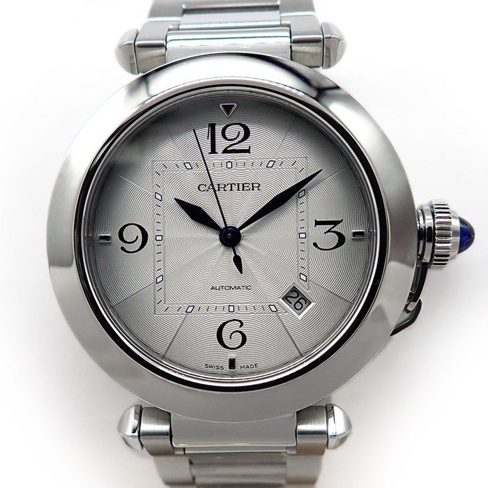 Cartier Pasha WSPAOOO9 Silver Guilloché Dial Automatic Watch