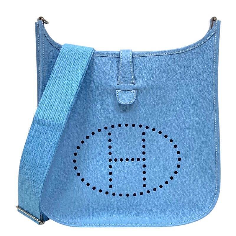 HERMES Evelyne III GM Celeste Shoulder Bag with Silver Hardware