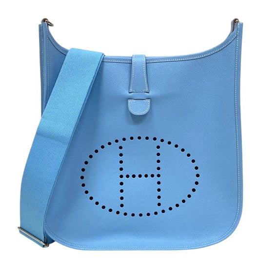 HERMES Evelyne III GM Celeste Shoulder Bag with Silver Hardware