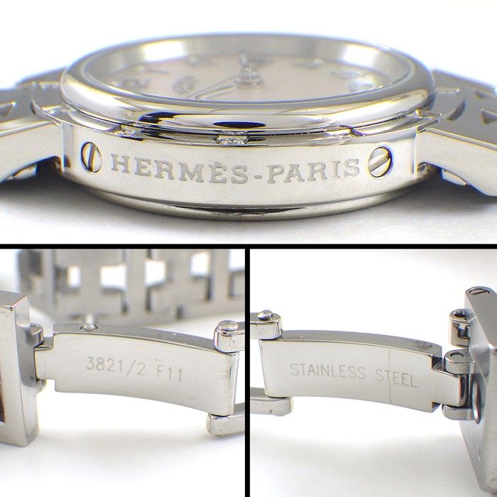 HERMES Clipper Nacre CL4.230 Diamond Bezel Pink Shell Dial Watch