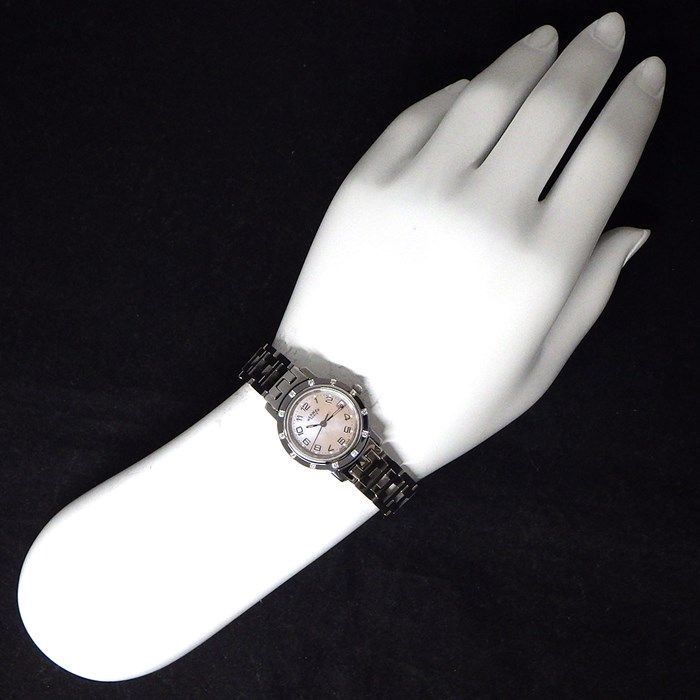 HERMES Clipper Nacre CL4.230 Diamond Bezel Pink Shell Dial Watch