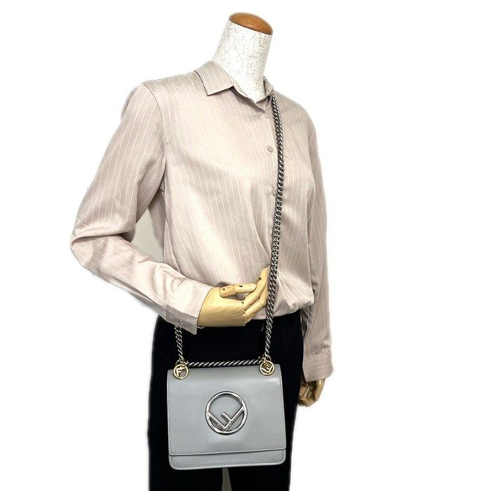 Fendi Can Eye Mini Chain Shoulder Bag in Grey Calf Leather