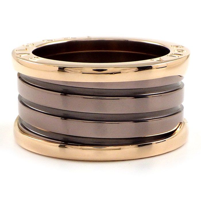 BVLGARI B-zero1 3-Band Ring in K18 Pink Gold & Brown Ceramic