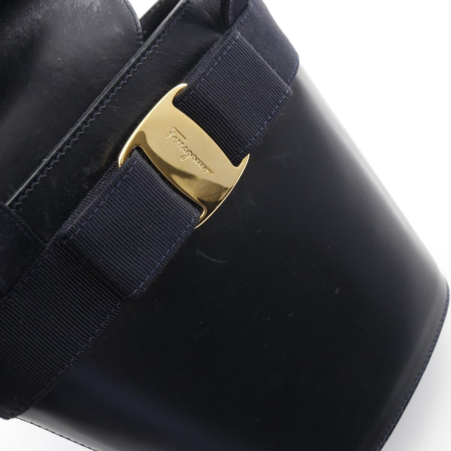 Salvatore Ferragamo Vara Ribbon Handbag in Navy Leather