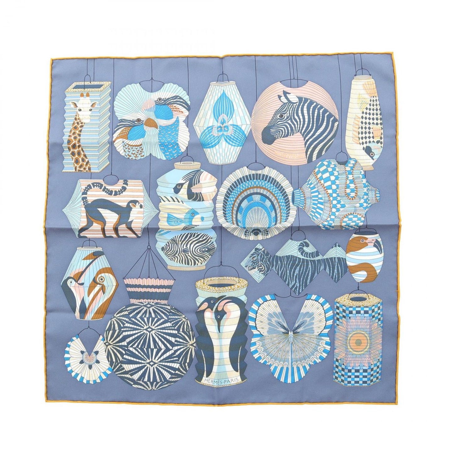 HERMES Petit Carré 45 Gavroche Lanternes Ballons Scarf - Gray Silk