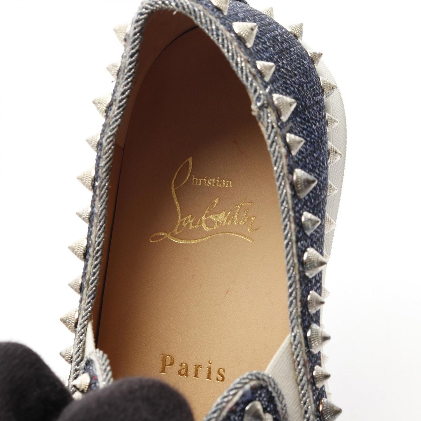 Christian Louboutin Blue Canvas Slip-On Sneakers - Size 35.5