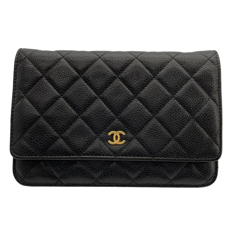 CHANEL Matelassé Chain Wallet A33814 - Black Caviar with Gold Hardware