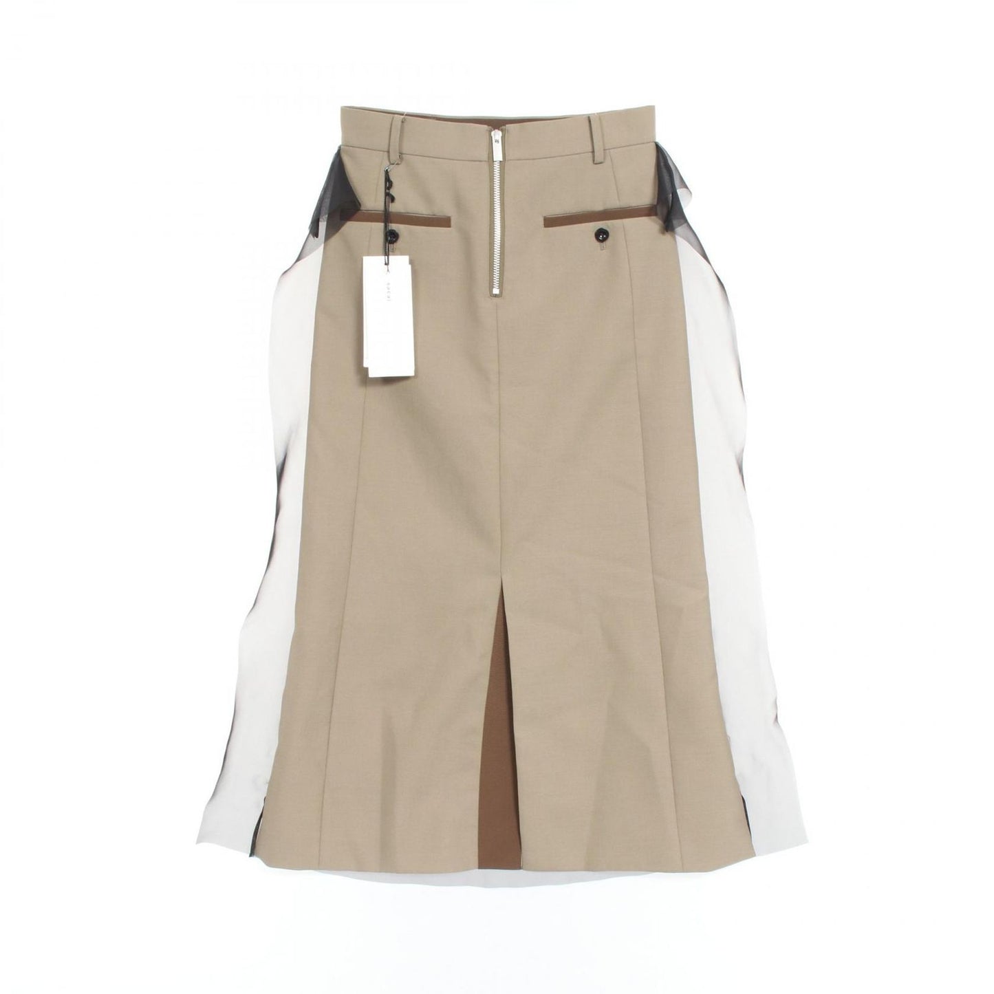 Sacai Wool Skirt in Khaki, Beige & Black - Timeless Elegance