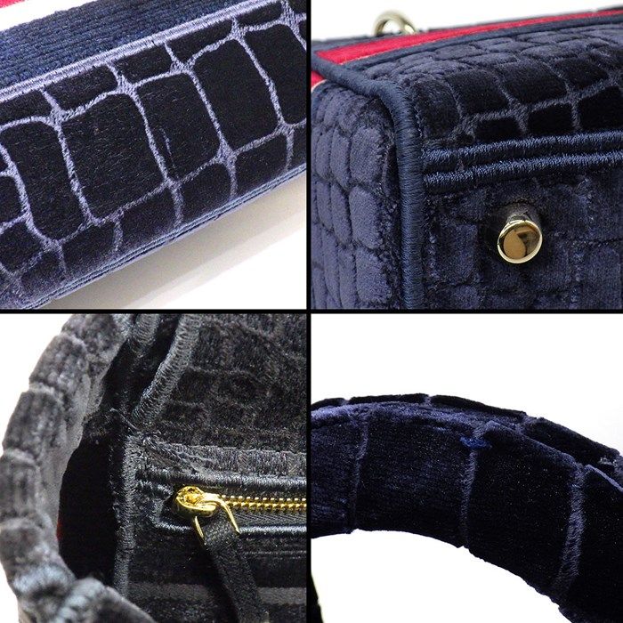 Dior Lady D Lite Medium Handbag in Navy & Red Velvet