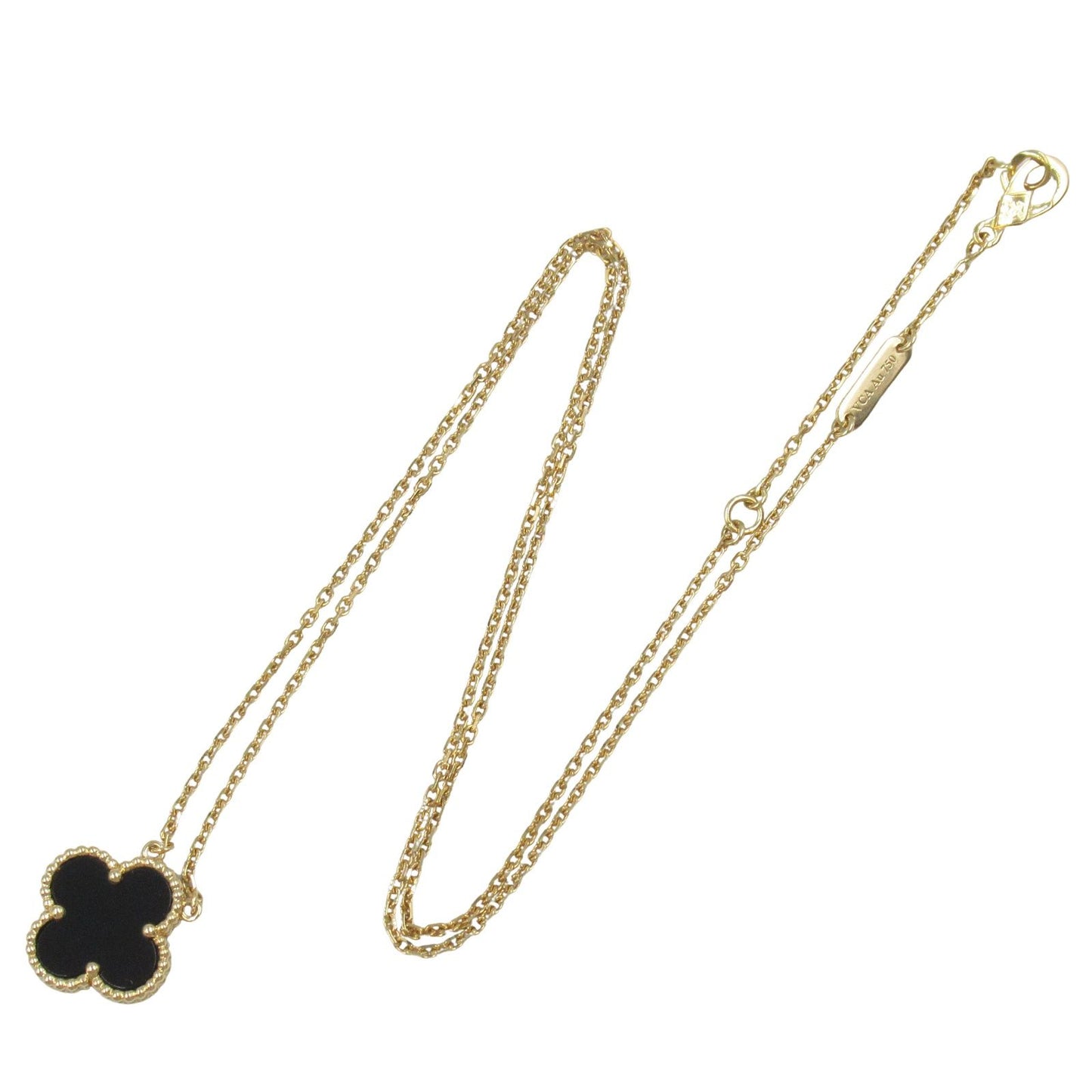 Van Cleef & Arpels Vintage Alhambra Necklace in Onyx & Yellow Gold