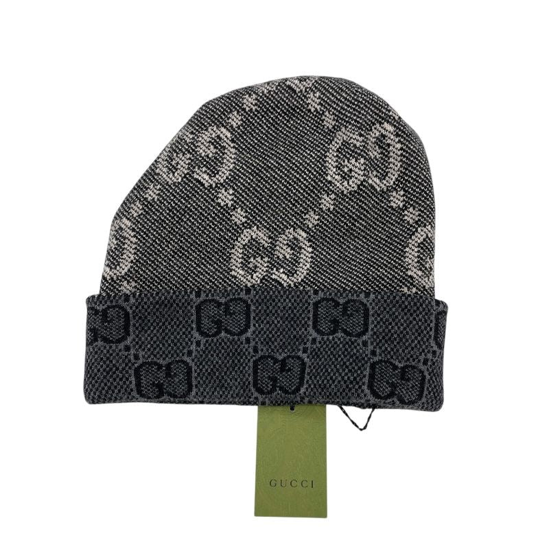 GUCCI GG Jacquard Knit Cap - Gray & Navy Wool for Men