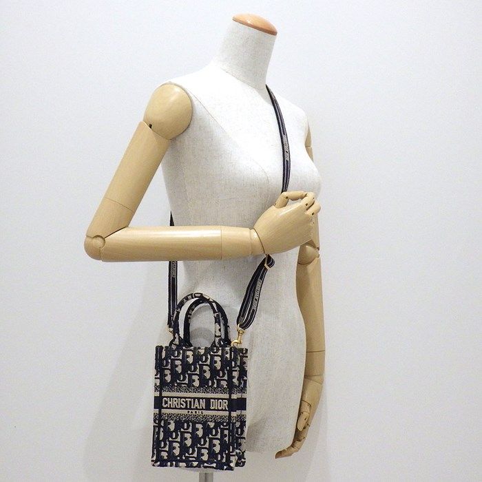 Dior Mini Book Tote Vertical Bag - Blue Beige Oblique Embroidery