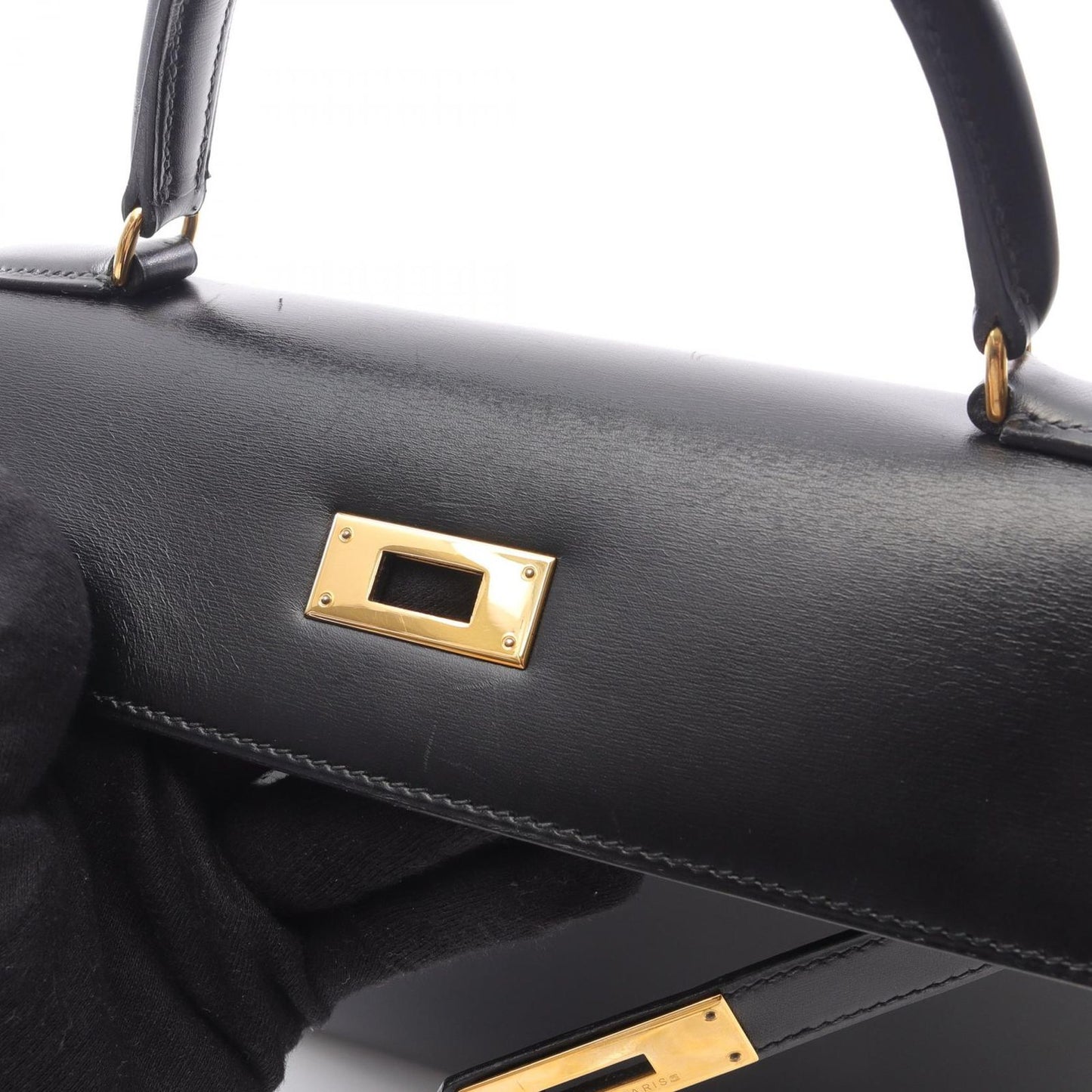 HERMES Kelly 28 Handbag in Black Box Calf Leather