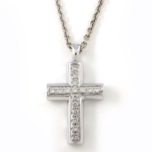 BVLGARI Latin Cross Pave Diamond Necklace in K18 White Gold