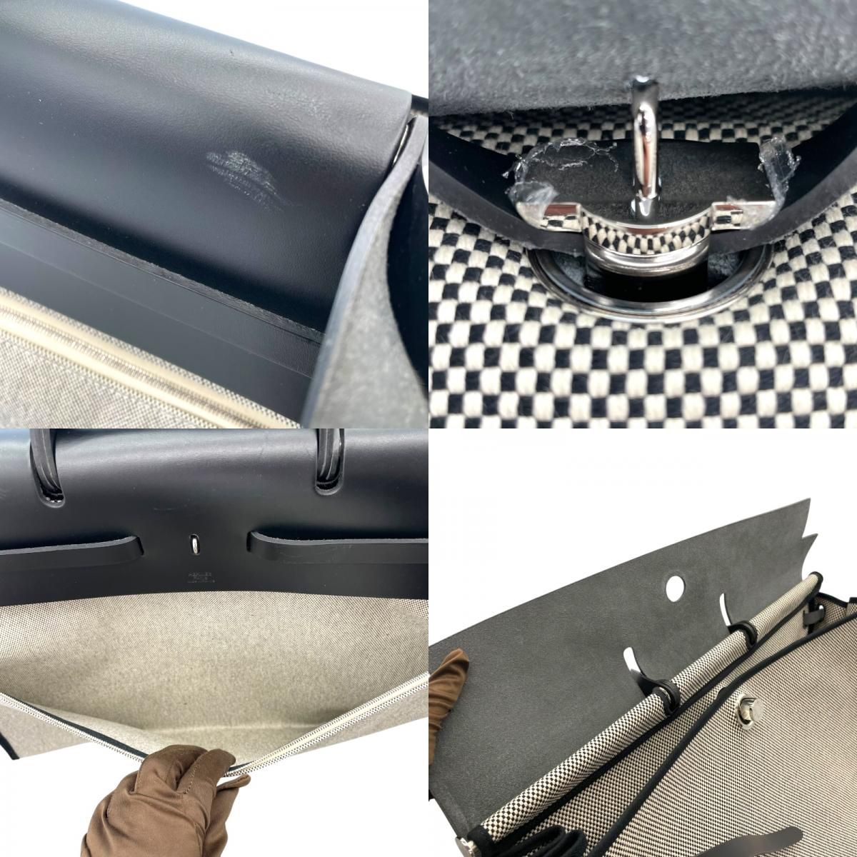 HERMES Aile Zip GM Black Canvas Handbag with Silver Hardware