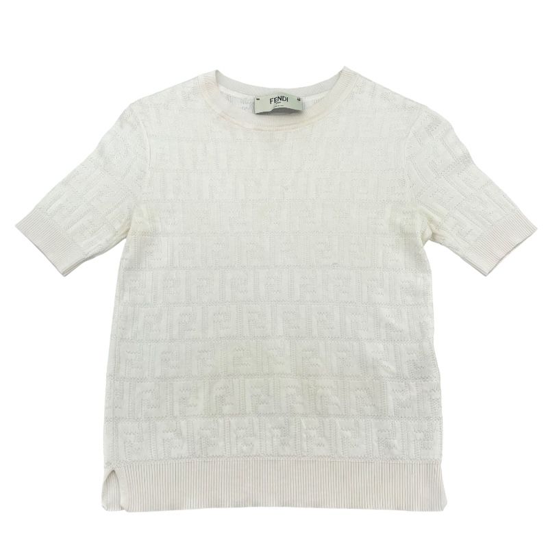 Fendi FF Pattern Knit T-Shirt - White Cotton, Women's Size 36