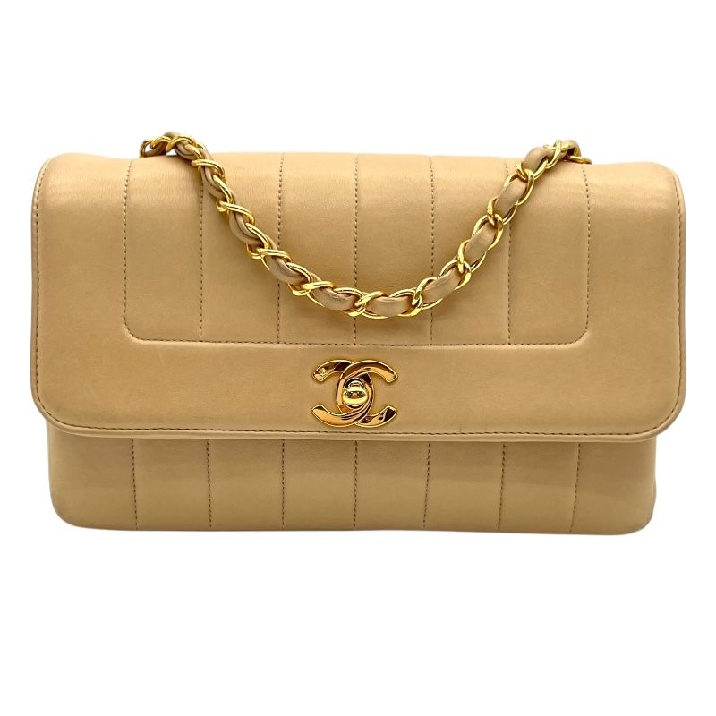 CHANEL Mademoiselle Chain Shoulder Bag in Beige with Gold Hardware