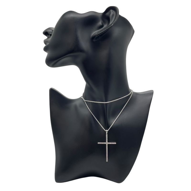 Damiani Mystery Cross Diamond Necklace in 18K White Gold