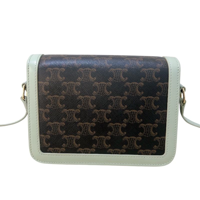 CELINE Green Triomphe Canvas & Calfskin Shoulder Bag - Timeless Elegance