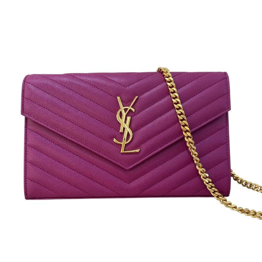 Saint Laurent Cassandra Envelope Chain Wallet - Purple & Gold Hardware