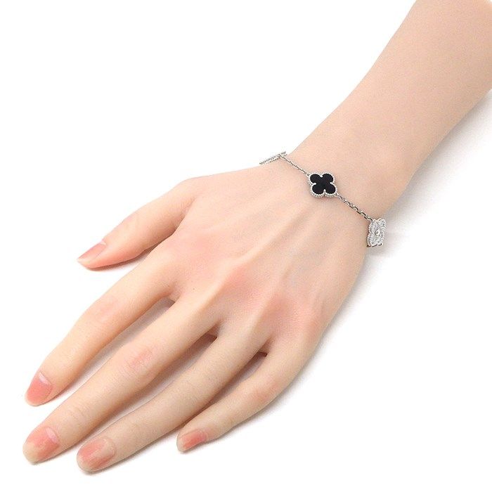 Van Cleef & Arpels Vintage Alhambra 5 Motif Bracelet with Onyx & Diamonds