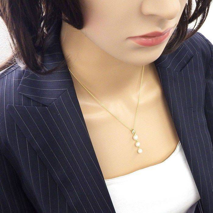TASAKI 3-Strand Pearl Necklace with Diamond Accent in K18YG