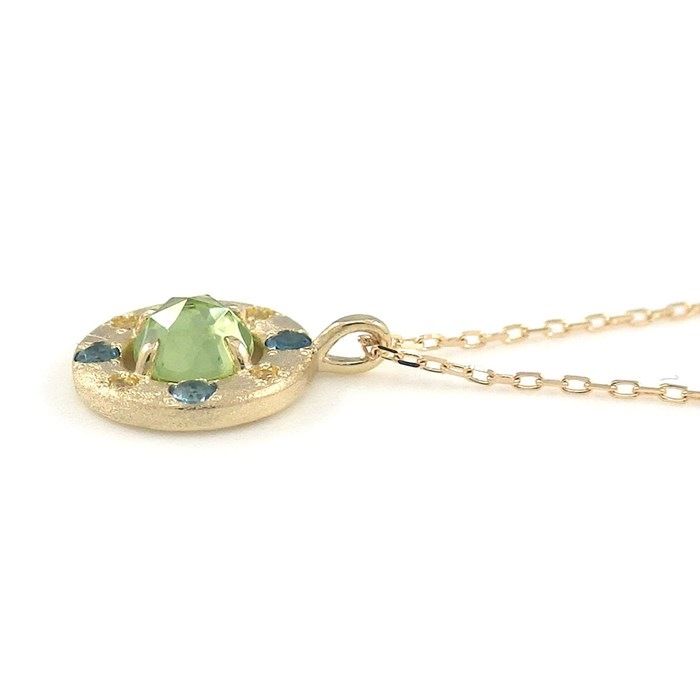 Rose Cut Peridot, Blue Topaz & Yellow Sapphire Necklace in K10YG
