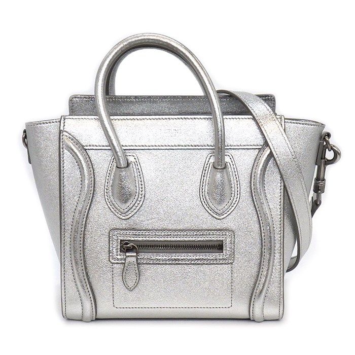 CELINE Luggage Nano Handbag in Metallic Silver - Timeless Elegance