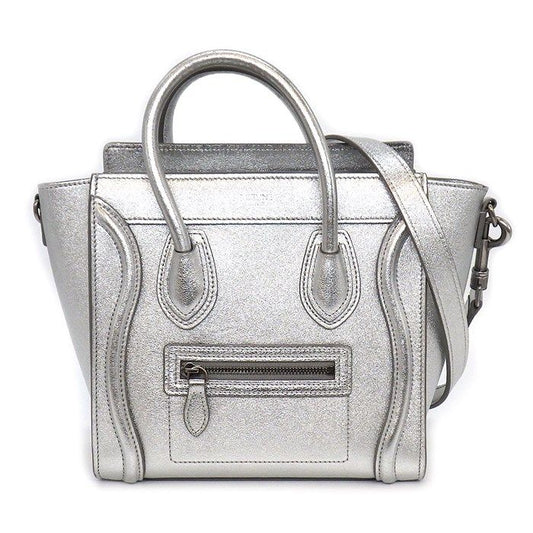 CELINE Luggage Nano Handbag in Metallic Silver - Timeless Elegance