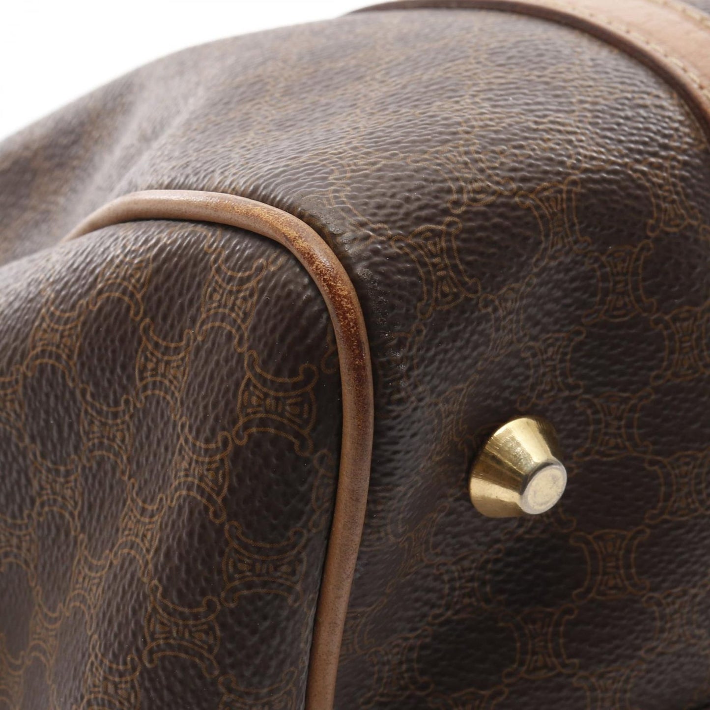 CELINE Macadam Boston Handbag in Dark Brown PVC Coated Canvas