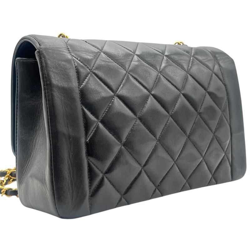 CHANEL Diana 25 Black Lambskin Shoulder Bag with Gold Hardware