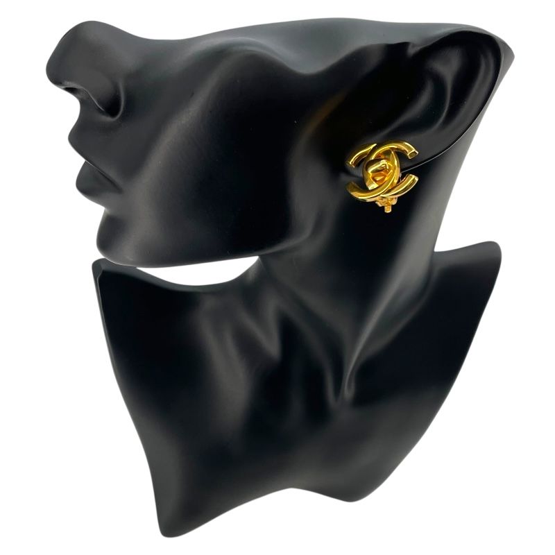 CHANEL Coco Mark Turn Lock Earrings in Gold Metal - Exquisite Elegance