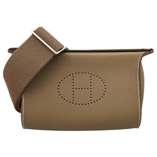 HERMES Vidpoche U Stamp Etoupe Togo Leather Shoulder Bag