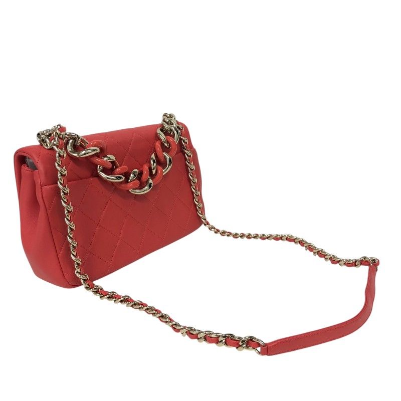 CHANEL Matelassé Flap Chain Shoulder Bag - Red Lambskin