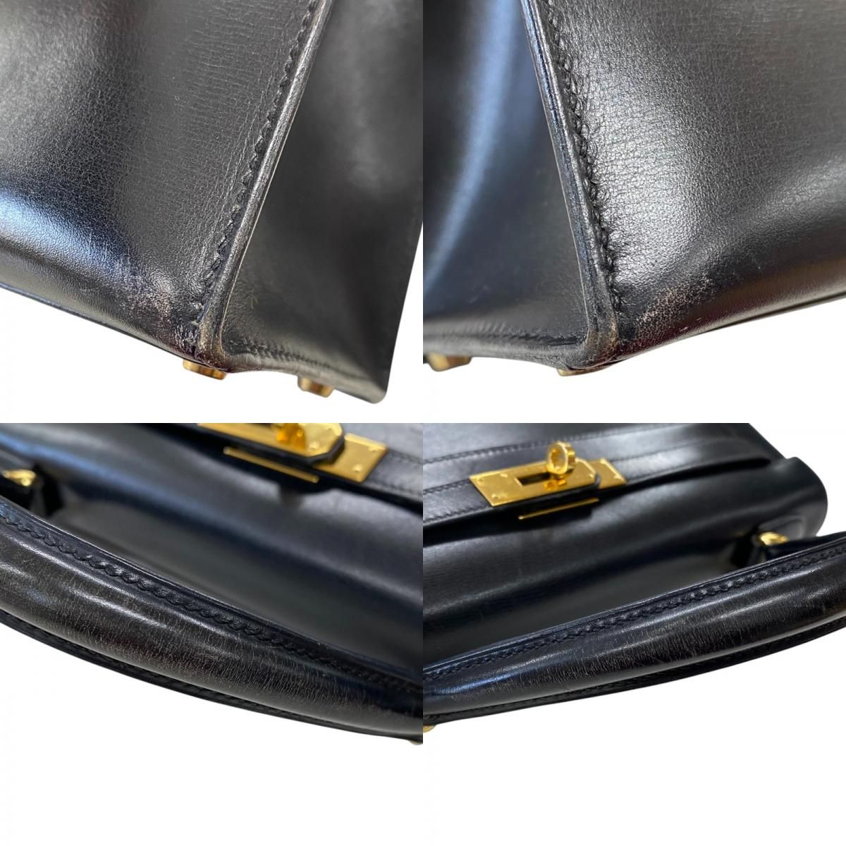 HERMES Kelly 32 Black Box Calf Handbag with Gold Hardware