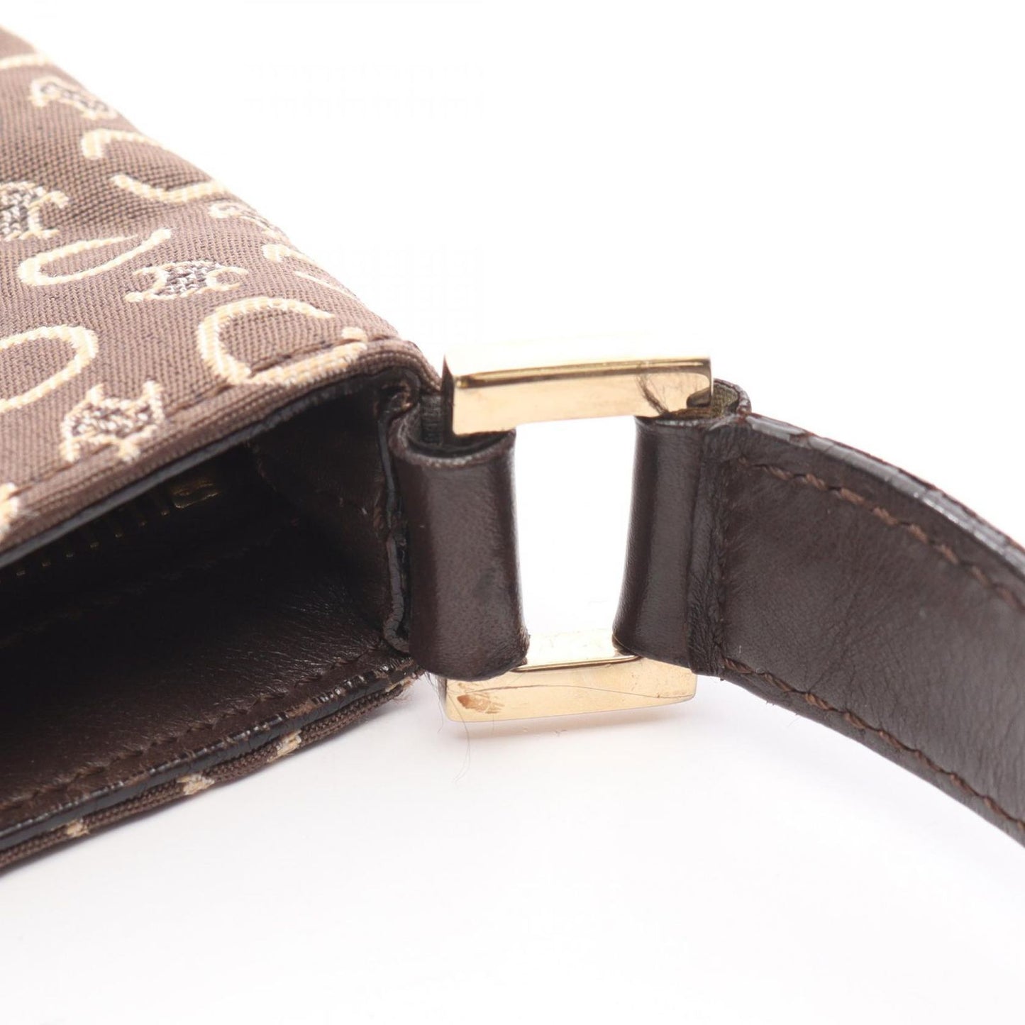 CELINE C Macadam Brown Canvas & Leather Shoulder Bag