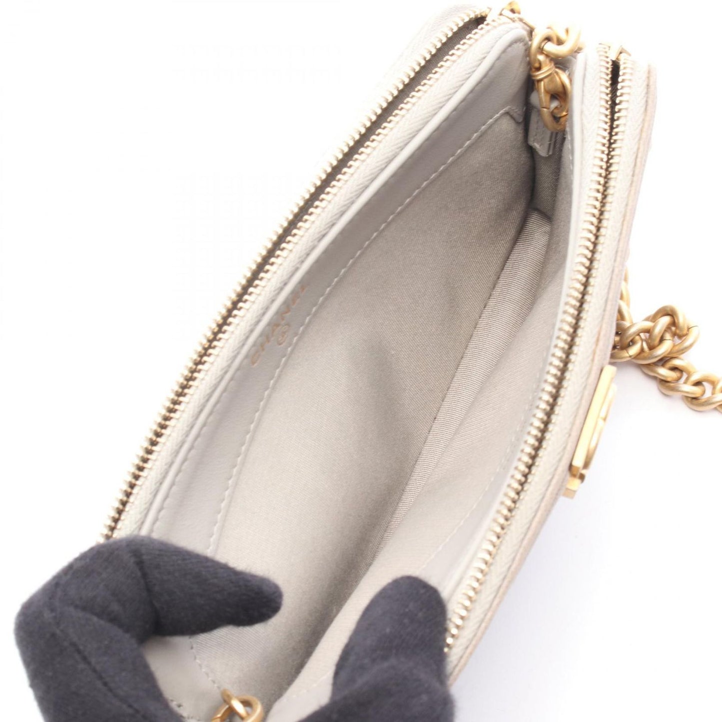 CHANEL Boy Chanel Shoulder Bag A84069 in Greige Leather