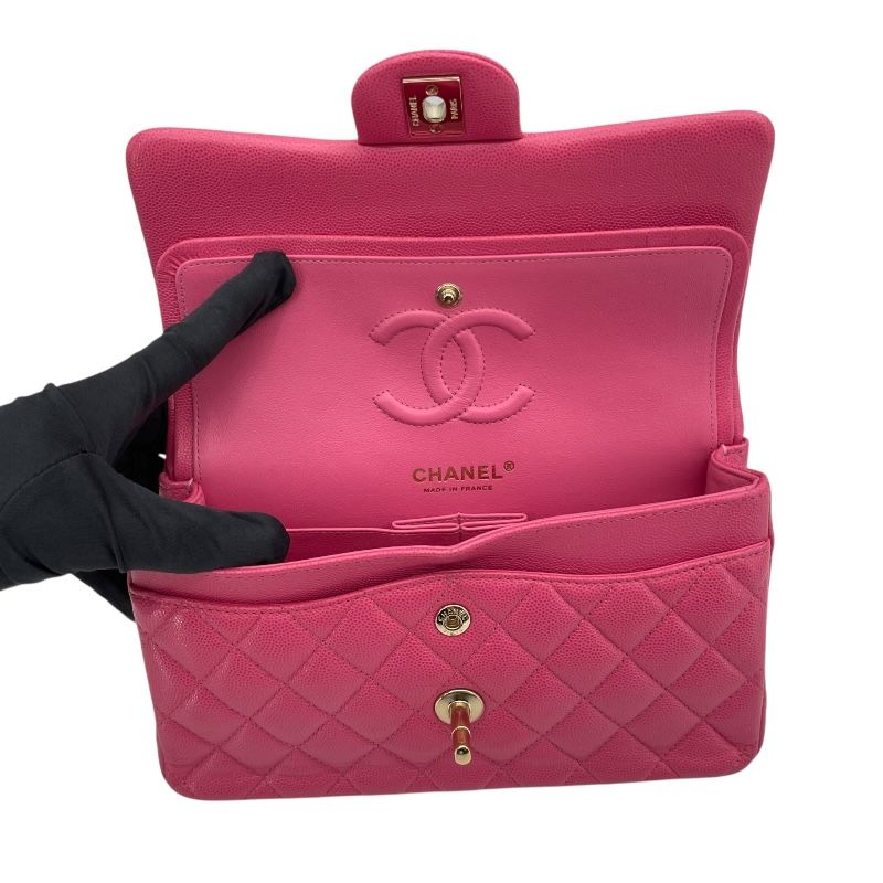 CHANEL Matelassé 25 Pink Caviar Skin Shoulder Bag with Gold Hardware