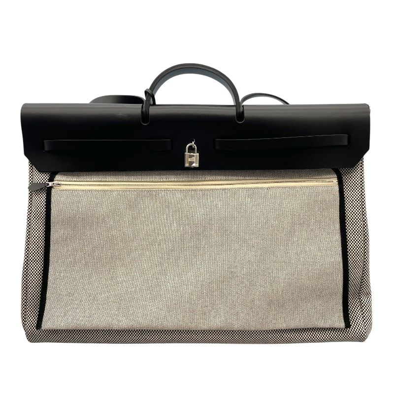 HERMES Aile Zip GM Black Canvas Handbag with Silver Hardware
