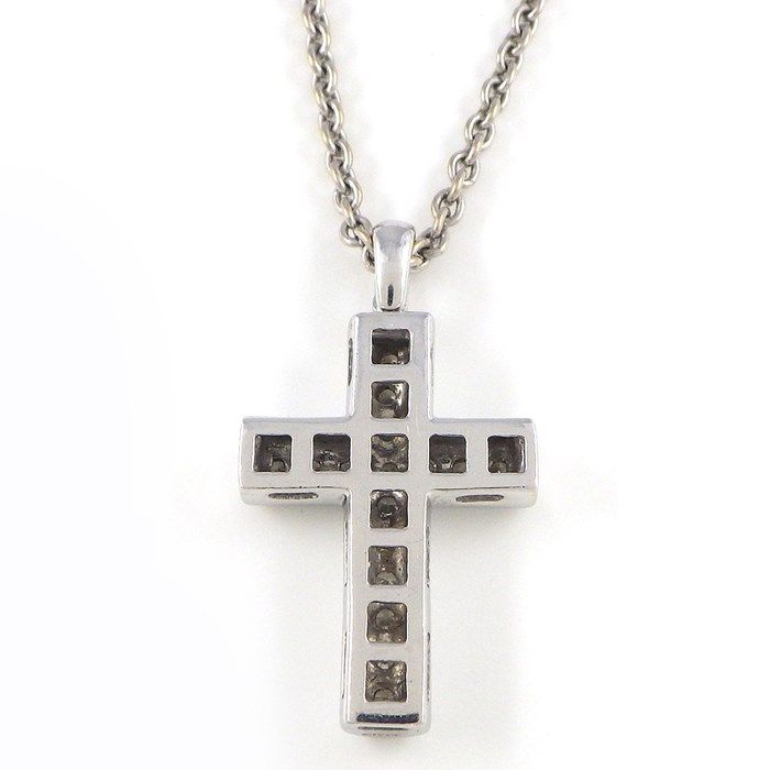 BVLGARI Latin Cross Pave Diamond Necklace in K18 White Gold