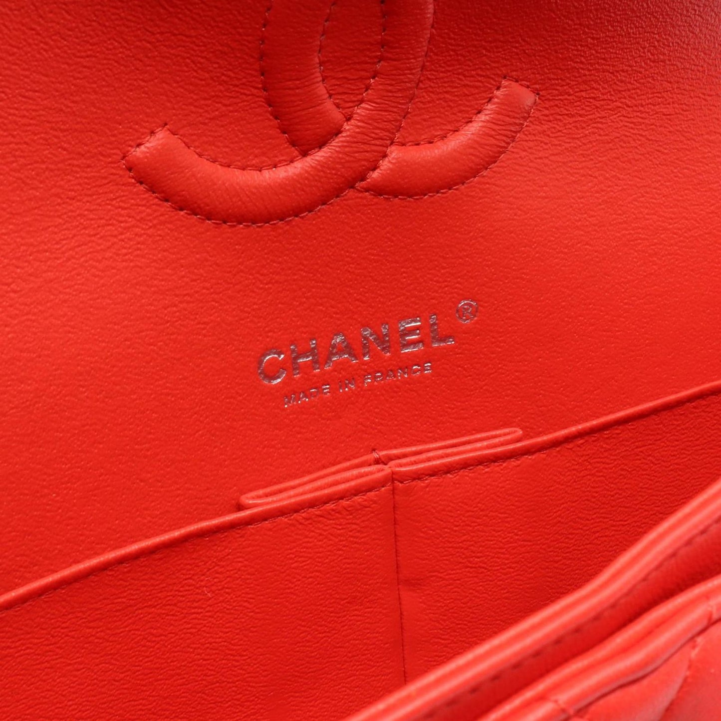 CHANEL Matelassé Double Flap Shoulder Bag in Red Leather