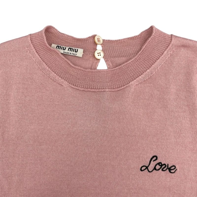 miu miu Love Embroidered Knit Top in Pink - Size 36
