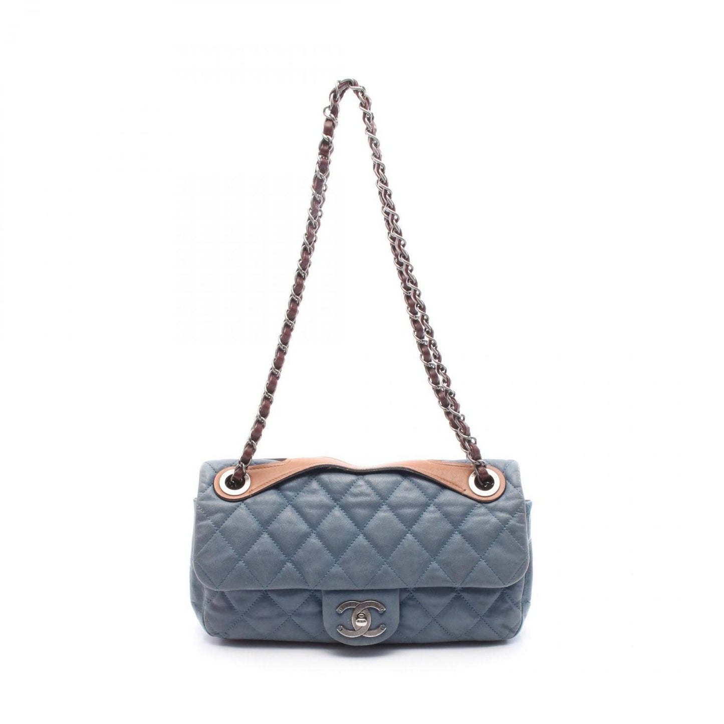 CHANEL Matelassé Shoulder Bag in Blue/Brown Leather