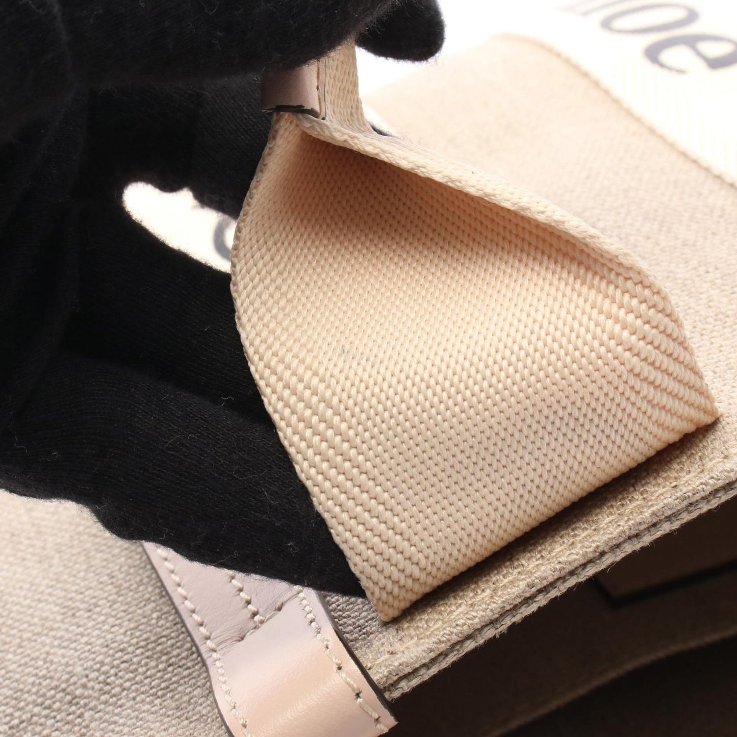 Chloe Woody Small Tote Bag in Beige Canvas & Leather