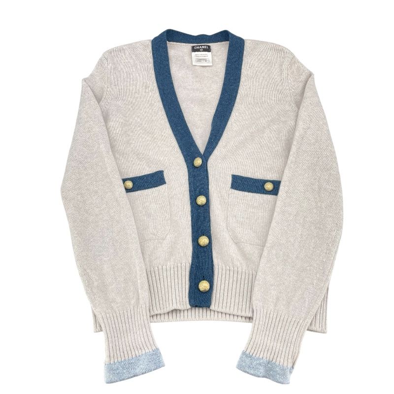 CHANEL Bi-Color Cashmere Knit Cardigan in Gray - Size 38